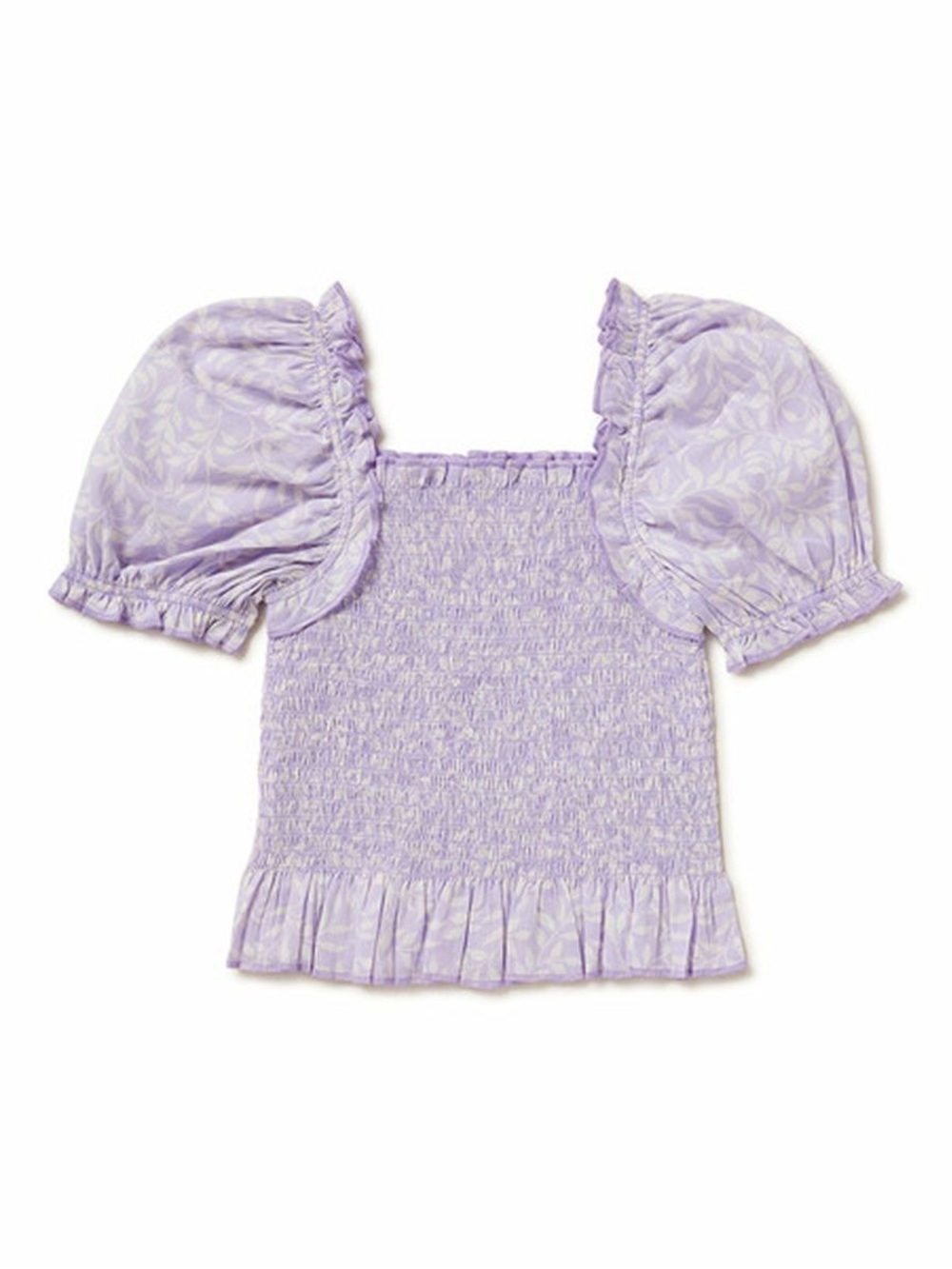 wonder nation Lilac Smocked Puff-Sleeve Crop Top
